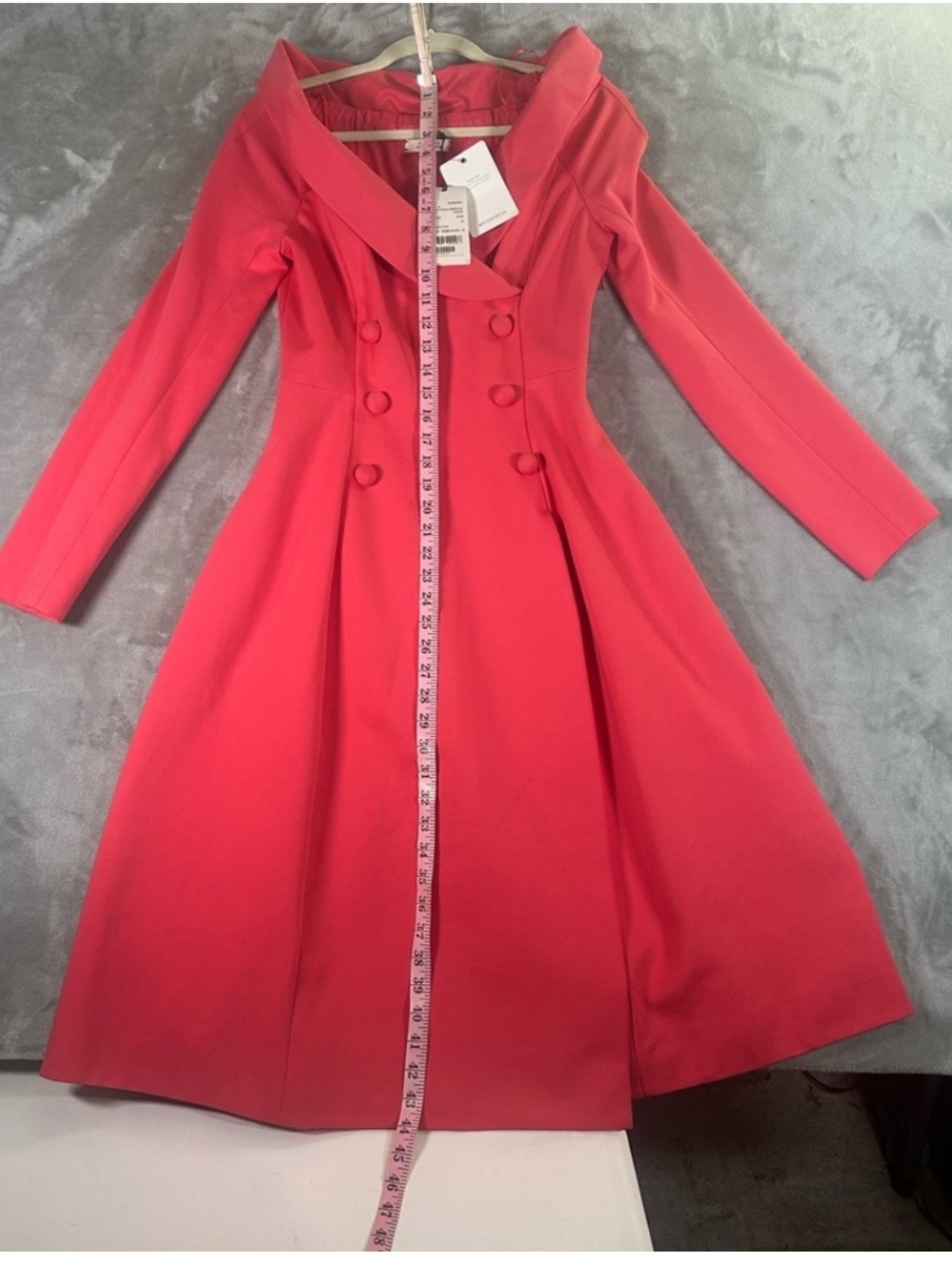 Dorothee Schumacher Off-Shoulder Coral Long-Sleeve Double-Breasted Midi Dress - Picture 16 of 16